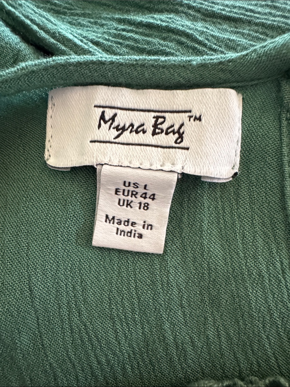 Myra bag Flowing Green Crochet-Detail boho Dress Large EUC - Picture 8 of 8